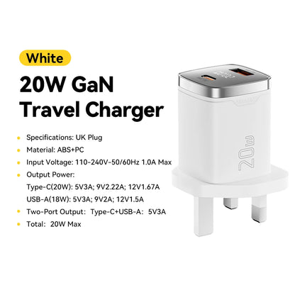 33W GaN Dual Port USB-C Fast Charger with Real-Time Digital Display