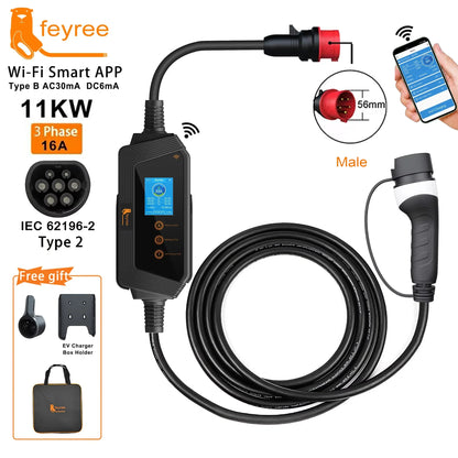 Smart Portable EV Charger Type 2 - Wi-Fi App Control & Fast Charging