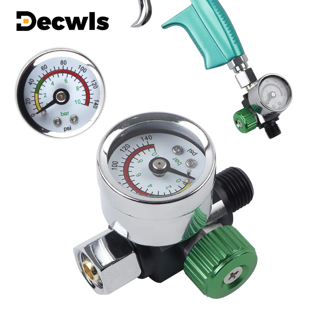G1/4 Thread Paint Spray Gun Air Pressure Regulator Valve with 140 PSI Gauge - 7
