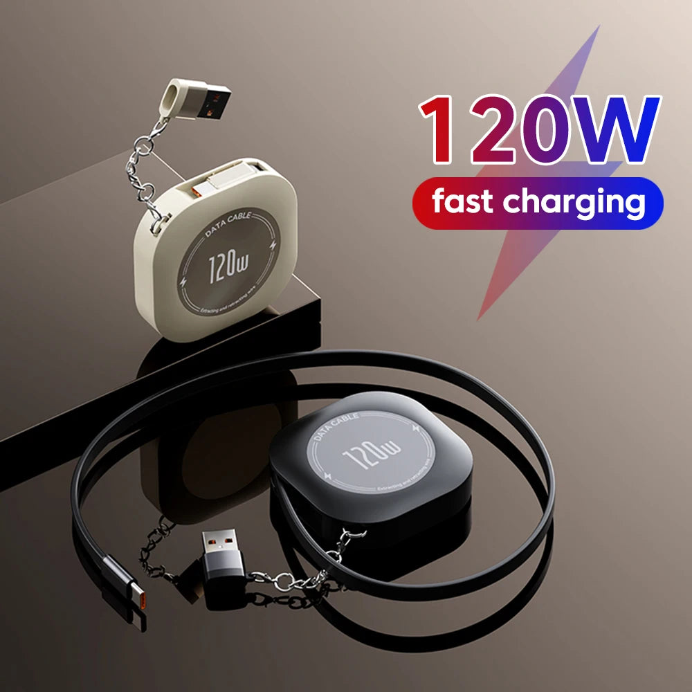 120W Retractable USB-C to USB-C Fast Charging Cable with Adapter - 2