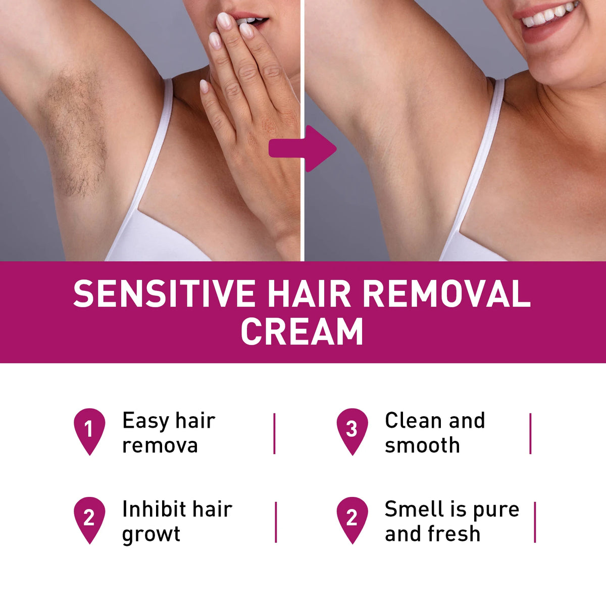 Painless Hair Removal Cream for Men & Women - Fast-Acting Gentle Depilatory