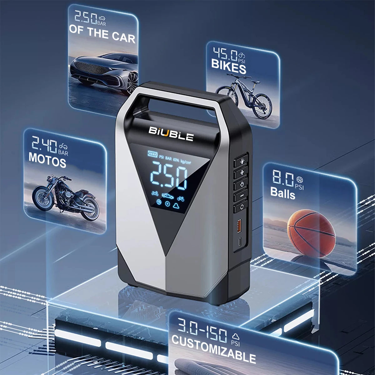 Portable 1500A Car Jump Starter with 150PSI Air Compressor & Power Bank