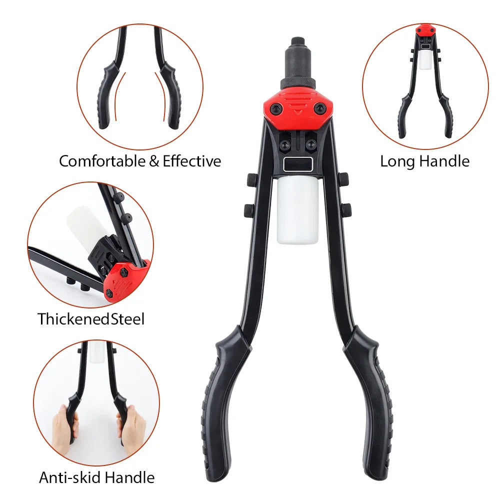 Heavy Duty Manual Pop Rivet Gun Kit - Hand Riveter with 250pcs Rivets & 5 Drill Bits - 7