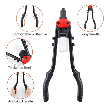 Heavy Duty Manual Pop Rivet Gun Kit - Hand Riveter with 250pcs Rivets & 5 Drill Bits