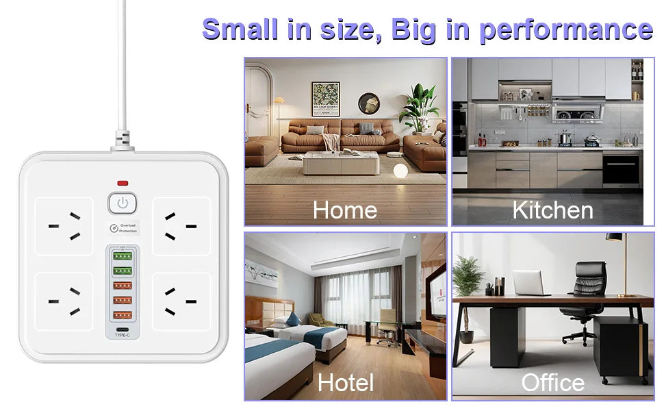 10-in-1 AU Power Board with 5 USB & 1 Type-C Ports – Surge Protected