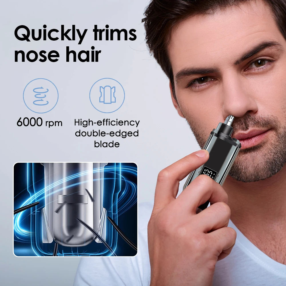 Professional Electric Nose & Ear Hair Trimmer with LED Battery Display - 9