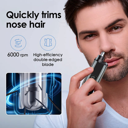 Professional Electric Nose & Ear Hair Trimmer with LED Battery Display