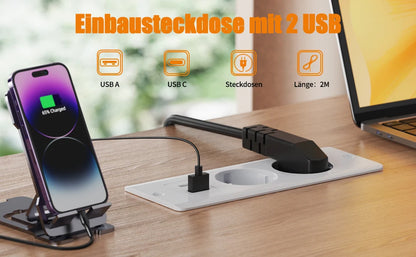 German Standard Dual Socket with PD 20W USB-C & 2.4A USB Fast Charging