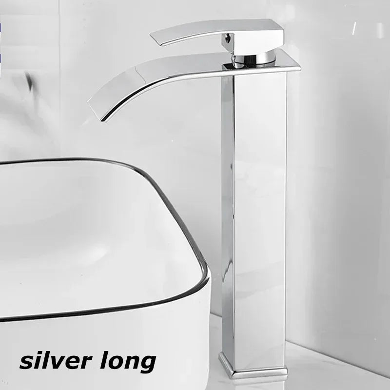 Modern Waterfall Bathroom Sink Faucet - Hot & Cold Stainless Steel - 19