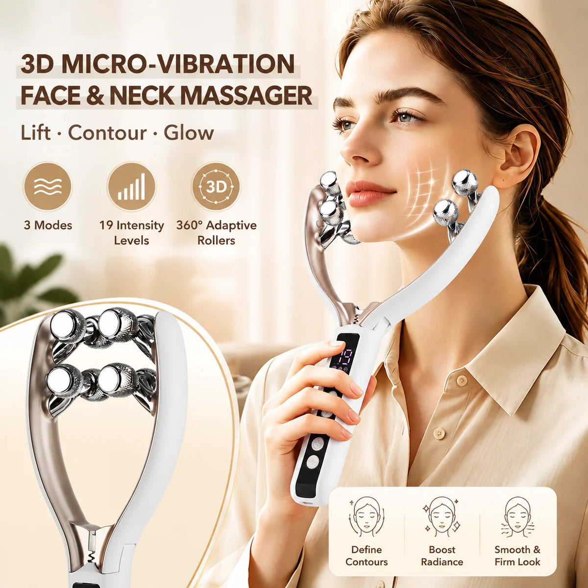 Microcurrent Face & Neck Lifting Massager - Electric V-Shape Slimming Roller