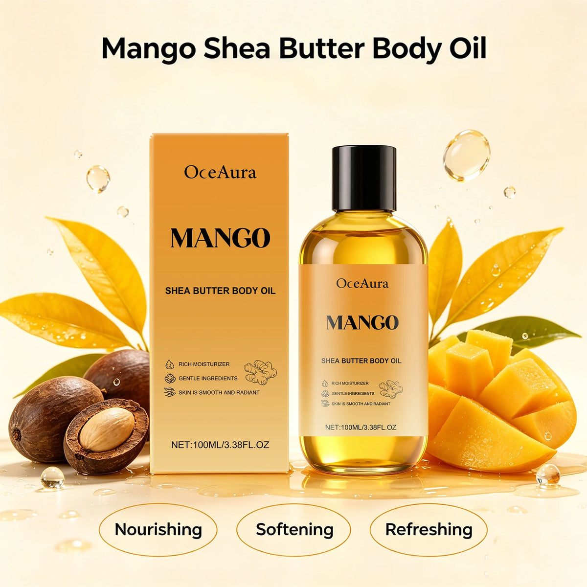 Mango Shea Butter Body Oil - Nourishing Moisturizer for Dry and Rough Skin