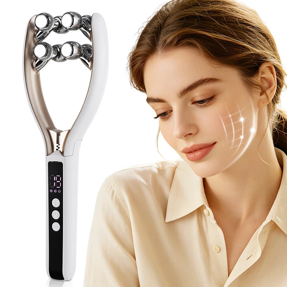 Microcurrent Face & Neck Lifting Massager - Electric V-Shape Slimming Roller - 7
