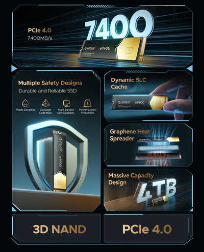 ORICO 7400MB/s Gen4 NVMe M.2 SSD for PS5 & High-Performance Gaming