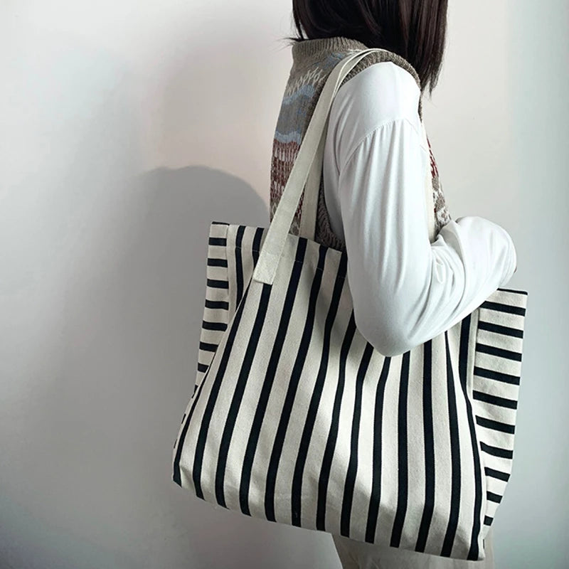 Luxury Striped Canvas Beach Tote
