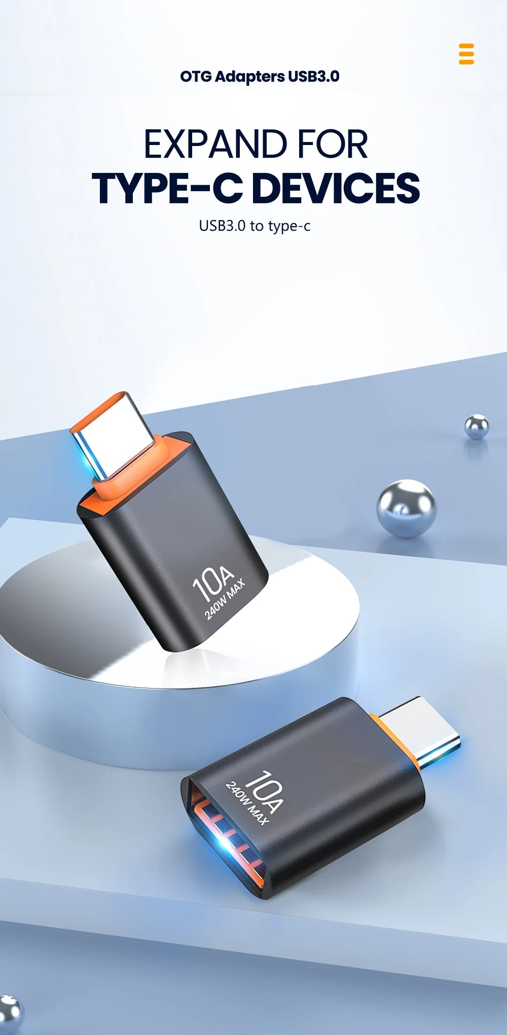 USB 3.0 to USB-C Adapter - Fast Charging & High-Speed Data Transfer OTG - 7