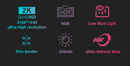 14-Inch 2K Portable Monitor - Ultra HD 60Hz Laptop & Gaming Screen