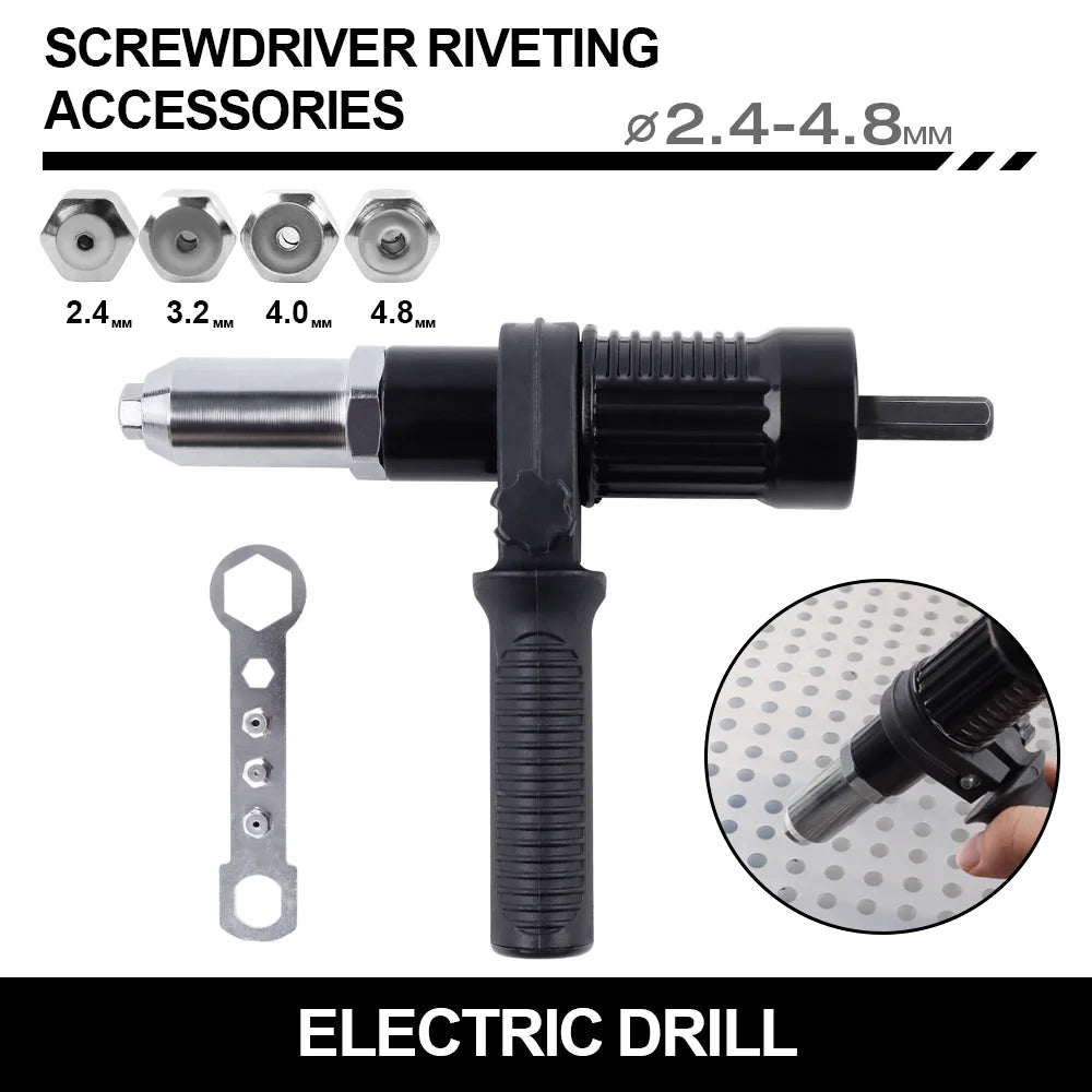 Electric Drill Rivet Gun Adapter - 2.4-4.8mm Hex Shank Cordless Riveter Tool Attachment - 6