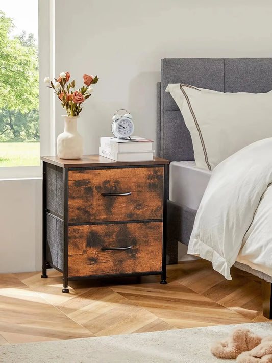 Modern 2-Drawer Nightstand with Fabric Storage Drawers – Bedroom Side Table
