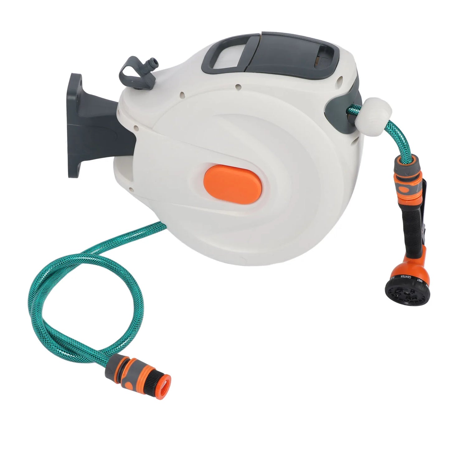 Retractable Garden Hose Reel 10m with 8-Pattern Spray Nozzle & Auto-Rewind