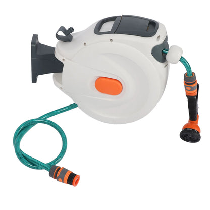 Retractable Garden Hose Reel 10m with 8-Pattern Spray Nozzle & Auto-Rewind