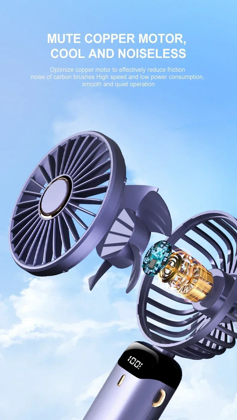 Portable 5-Speed Handheld & Neck Fan with Phone Stand & LED Display - 17