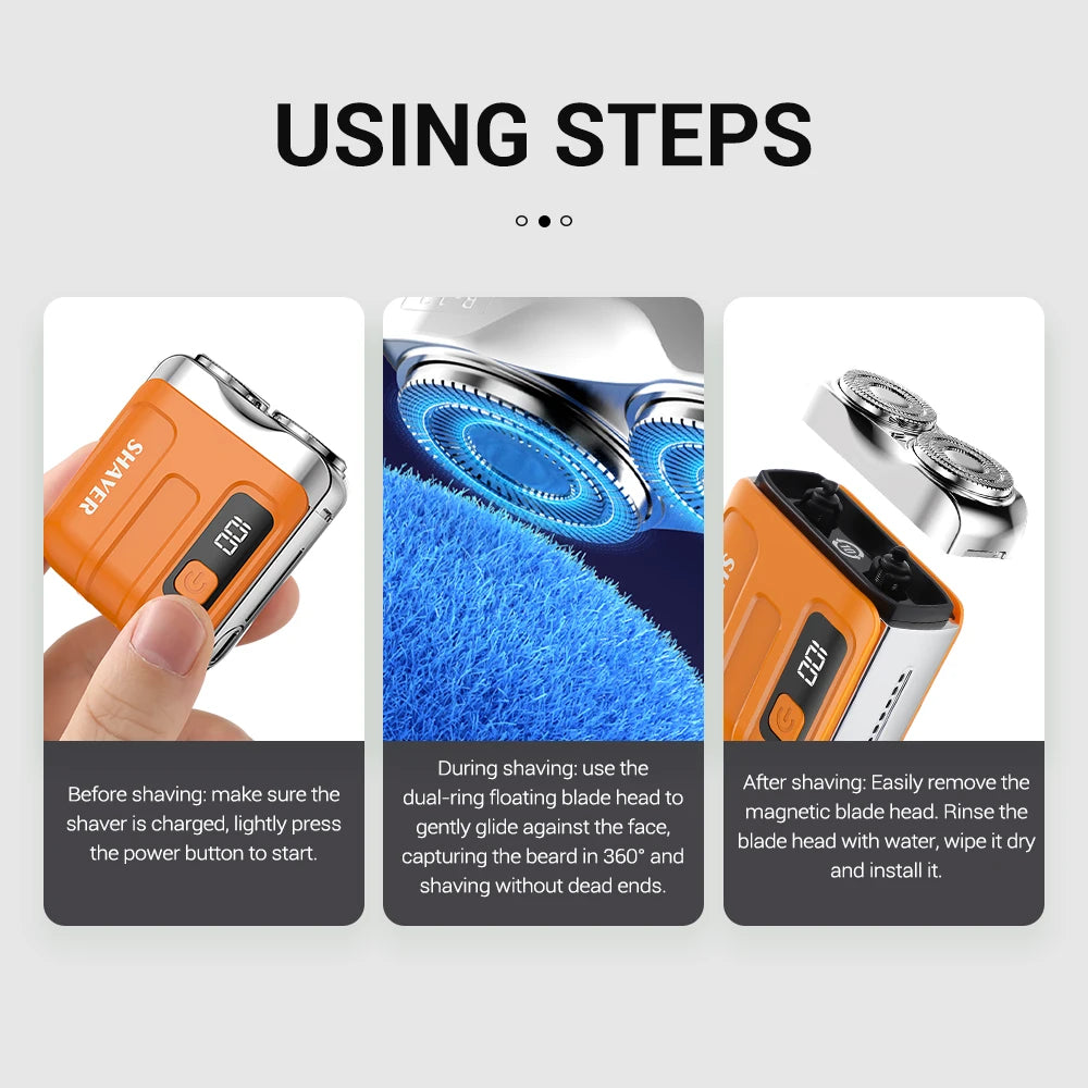 Portable Electric Shaver for Men with LED Display and USB Rechargeable Battery - 15