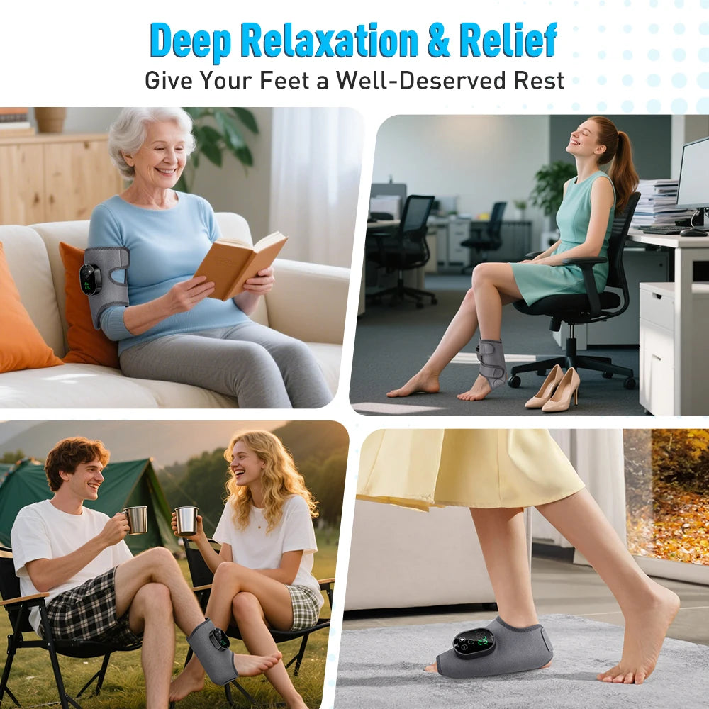 Electric Ankle & Calf Vibration Massager with Heat Therapy for Pain Relief