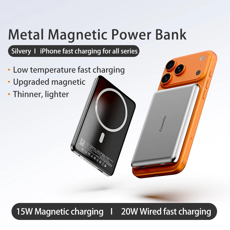 Magnetic Wireless Power Bank 20W Fast Charging Slim Metal Battery Pack - 16