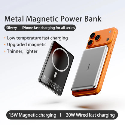 Magnetic Wireless Power Bank 20W Fast Charging Slim Metal Battery Pack