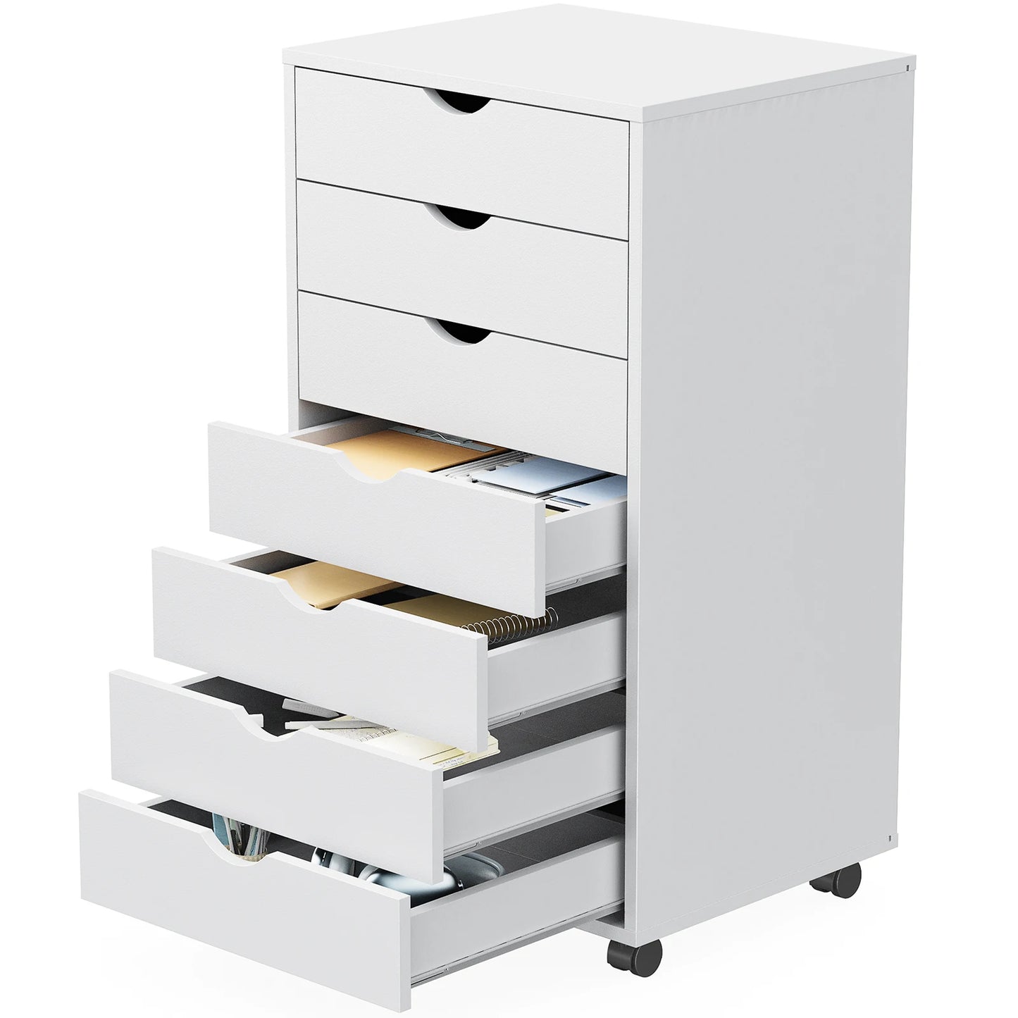 7-Drawer Rolling Storage Dresser - Mobile Wood Cabinet for Office & Bedroom