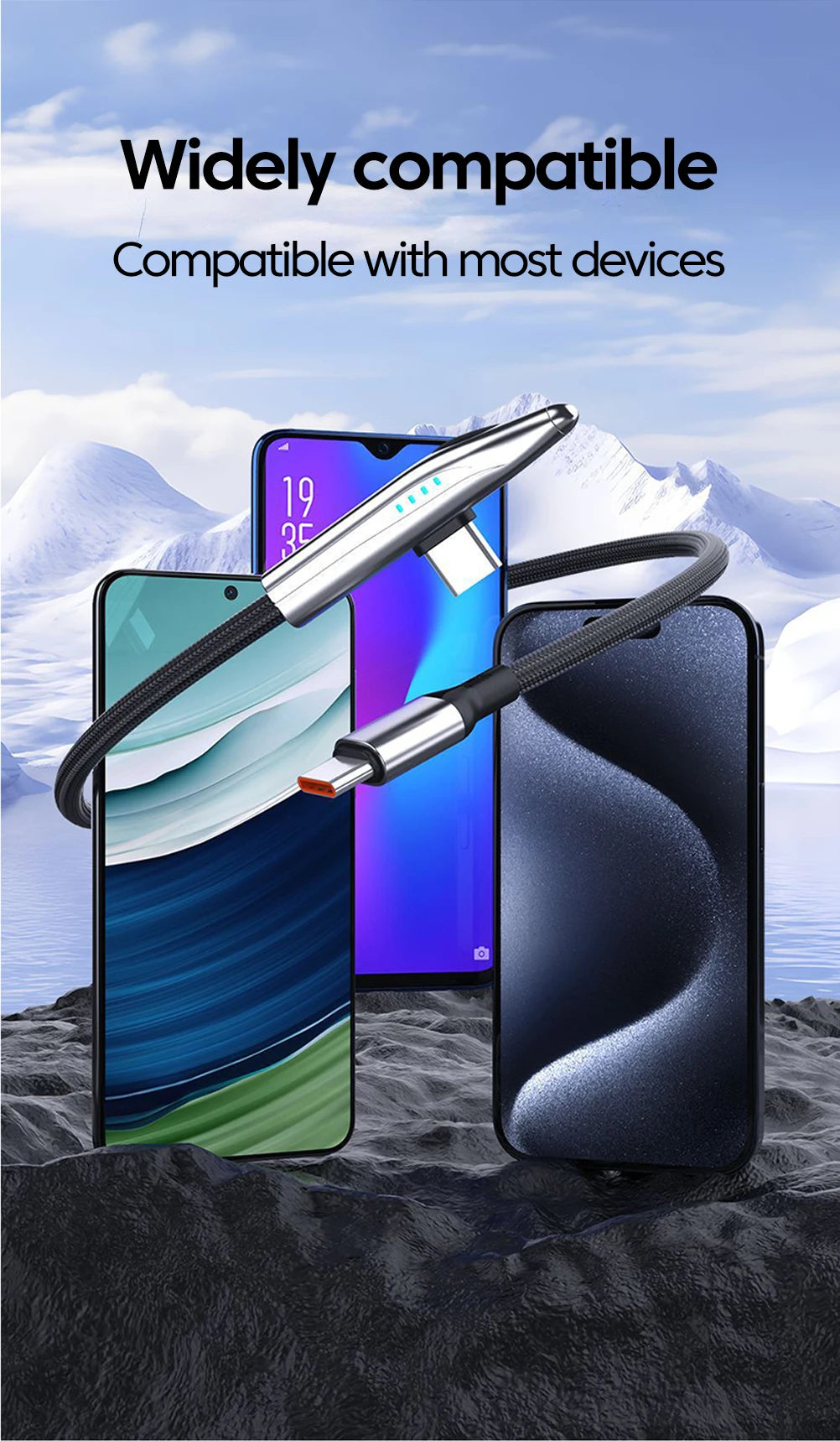 240W USB-C to USB-C Fast Charging Cable - 90 Degree Elbow for Gaming - 14