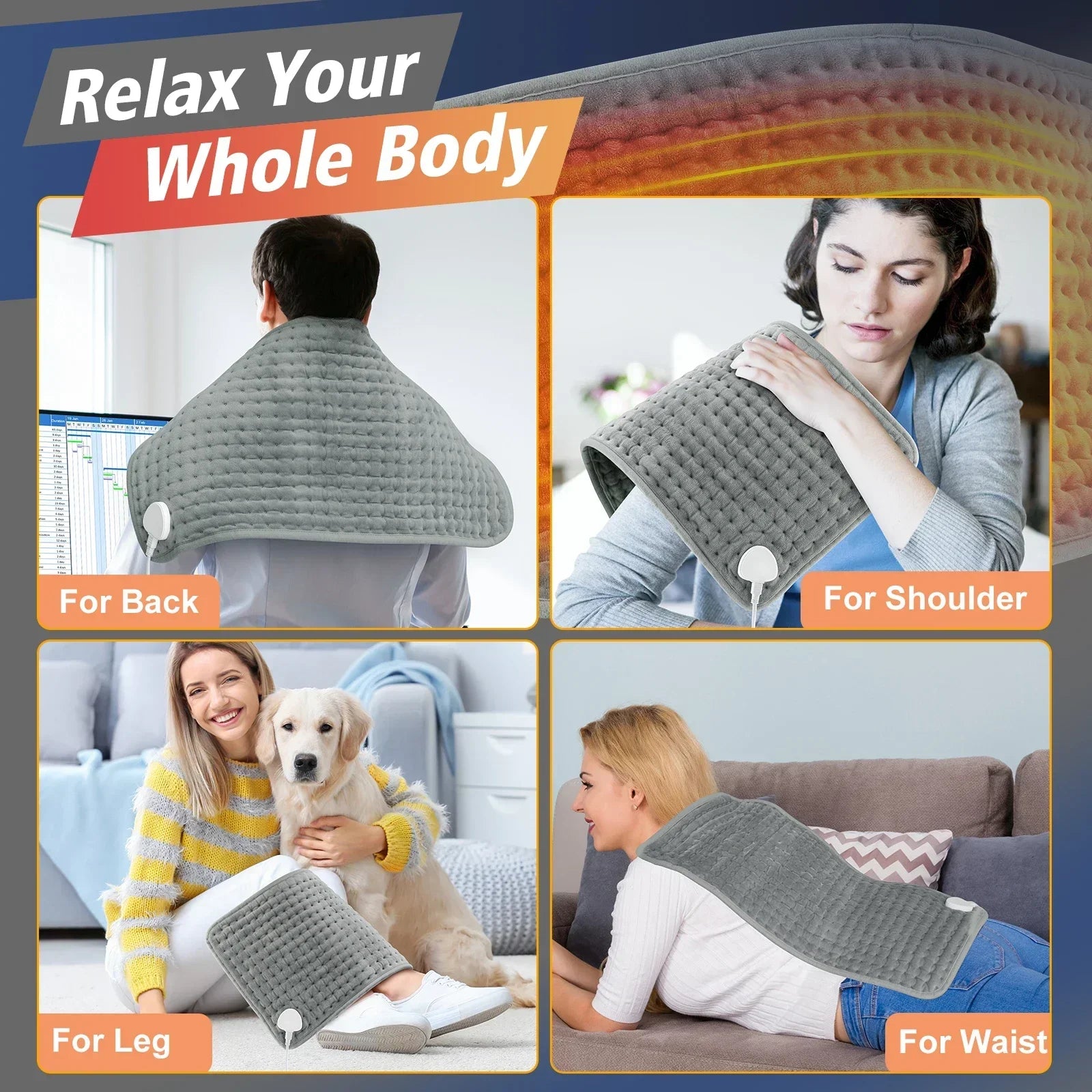 Electric Heating Pad for Back Neck & Shoulder Pain Relief with 9 Heat Settings - 5
