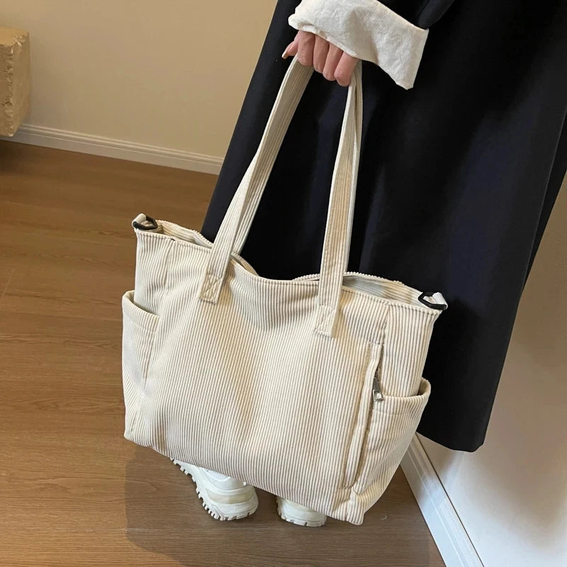 Striped Corduroy Tote