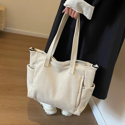 Striped Corduroy Tote
