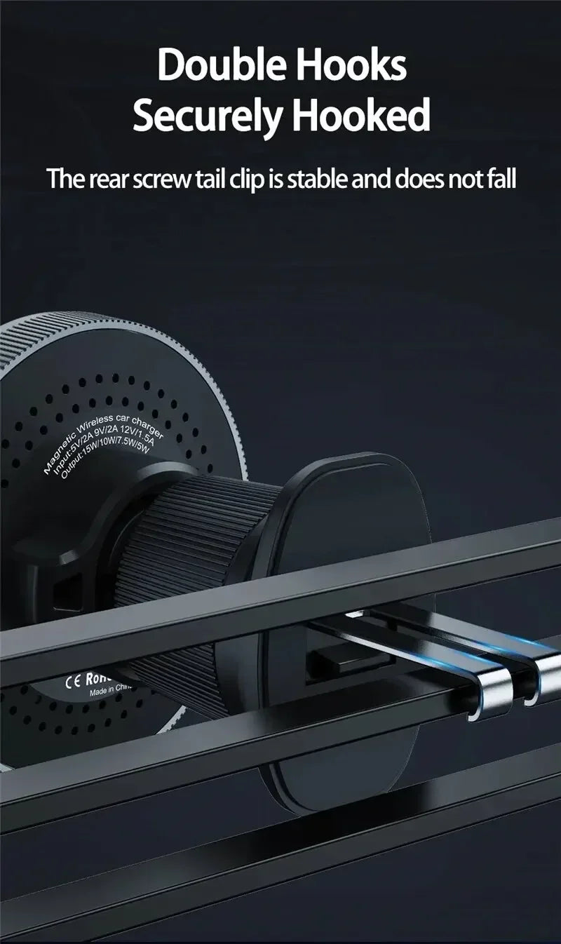 Magnetic Wireless Car Charger with Cooling Fan - 15W Fast Phone Mount