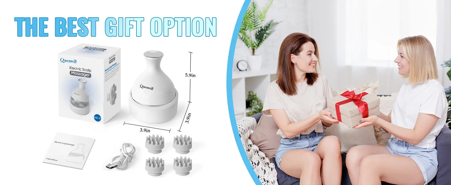 Electric Scalp & Body Massager - Portable Waterproof Deep Tissue Kneading Tool - 16