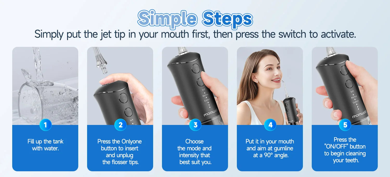 Portable Rechargeable Oral Irrigator - 300ml Water Flosser with 3 Cleaning Modes - 10