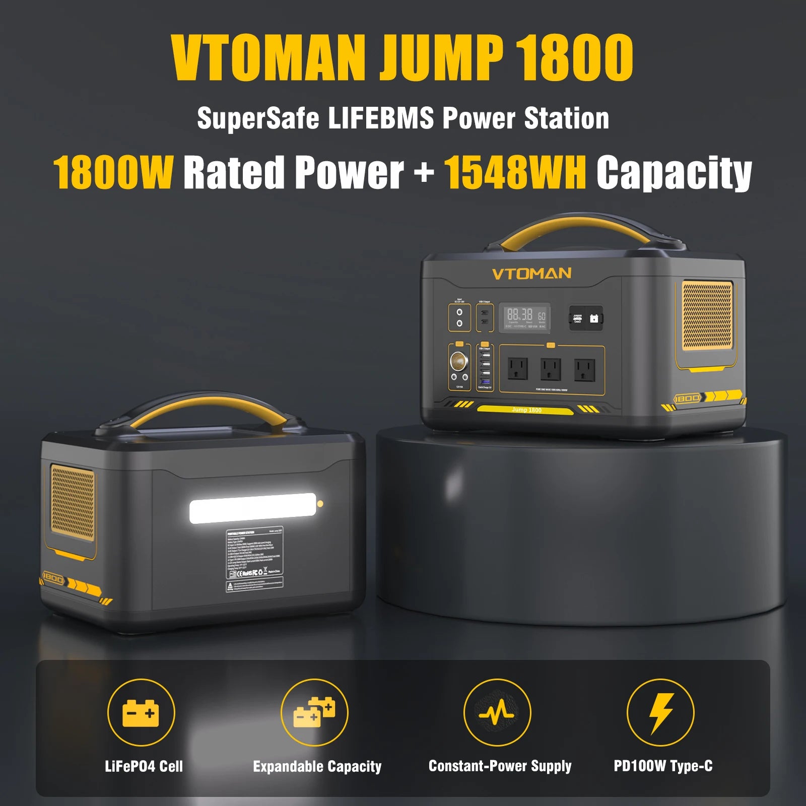 VTOMAN Portable Power Station 1548Wh LiFePO4 Solar Generator for Camping - 4