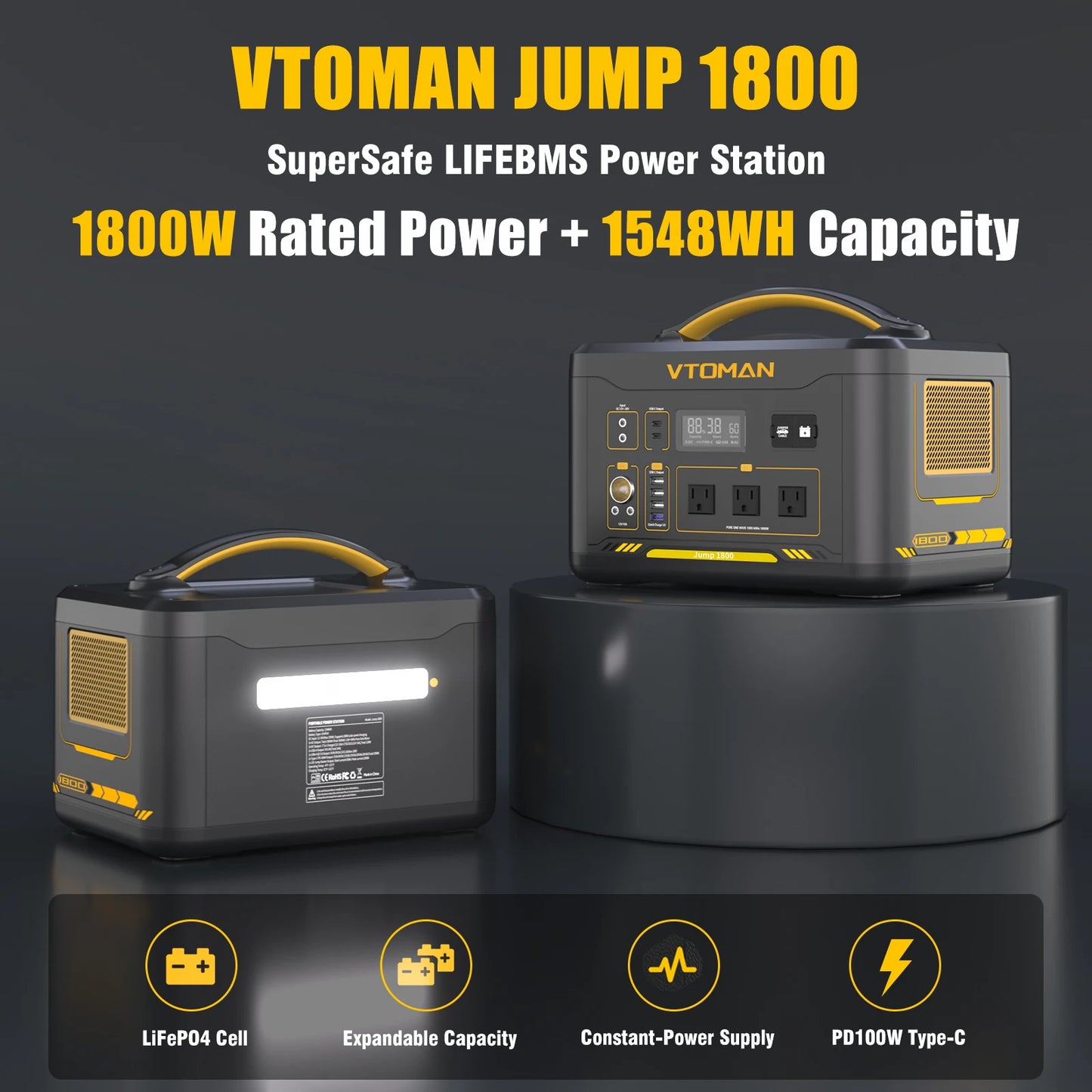 VTOMAN Portable Power Station 1548Wh LiFePO4 Solar Generator for Camping