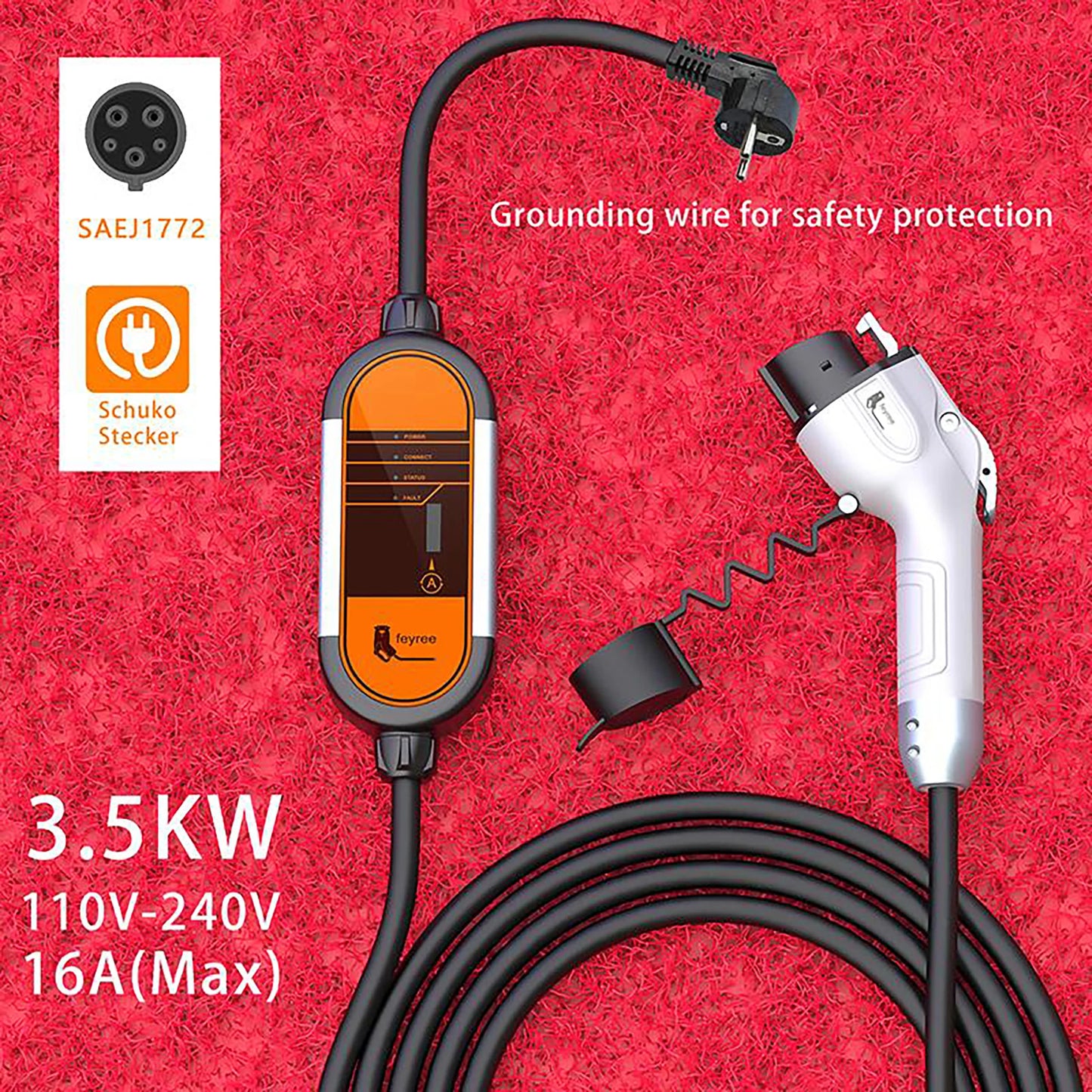 Portable EV Charger Type 1/Type 2, 3.5KW Adjustable Electric Vehicle Charger