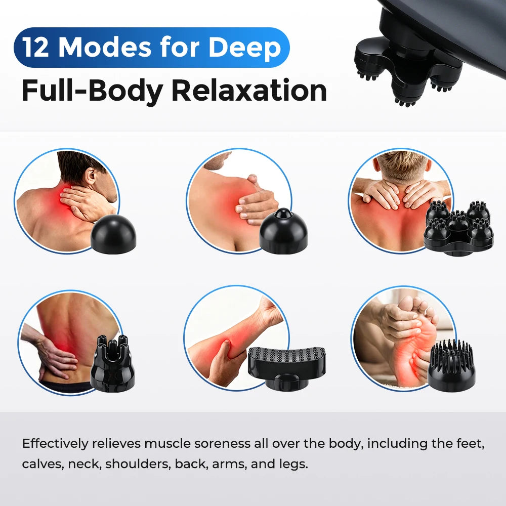 Deep Tissue Handheld Percussion Body Massager with 6 Interchangeable Heads