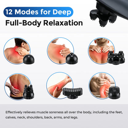 Deep Tissue Handheld Percussion Body Massager with 6 Interchangeable Heads