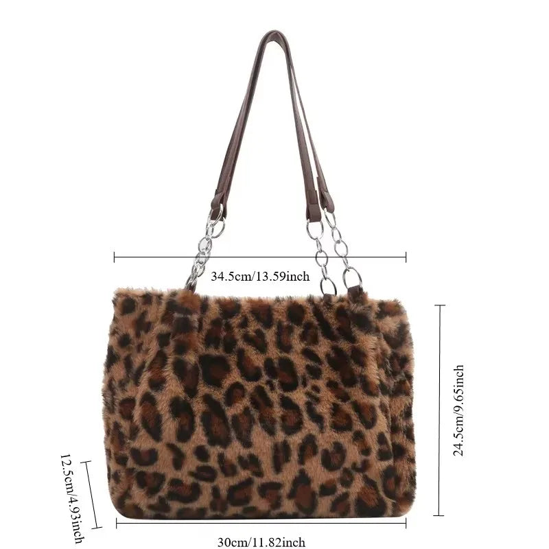 Luxury Leopard Fluffy Fur Tote