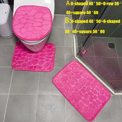 3-Piece Cobblestone Bath Mat Set - Non-Slip & Absorbent