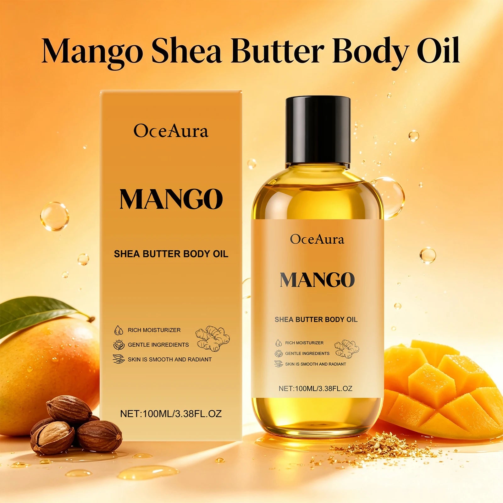 Mango Shea Butter Body Oil - Nourishing Moisturizer for Dry and Rough Skin - 6