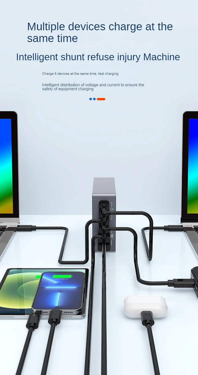 220W 6-Port GaN Desktop Fast Charger - PD USB-C & QC Charging Station - 10