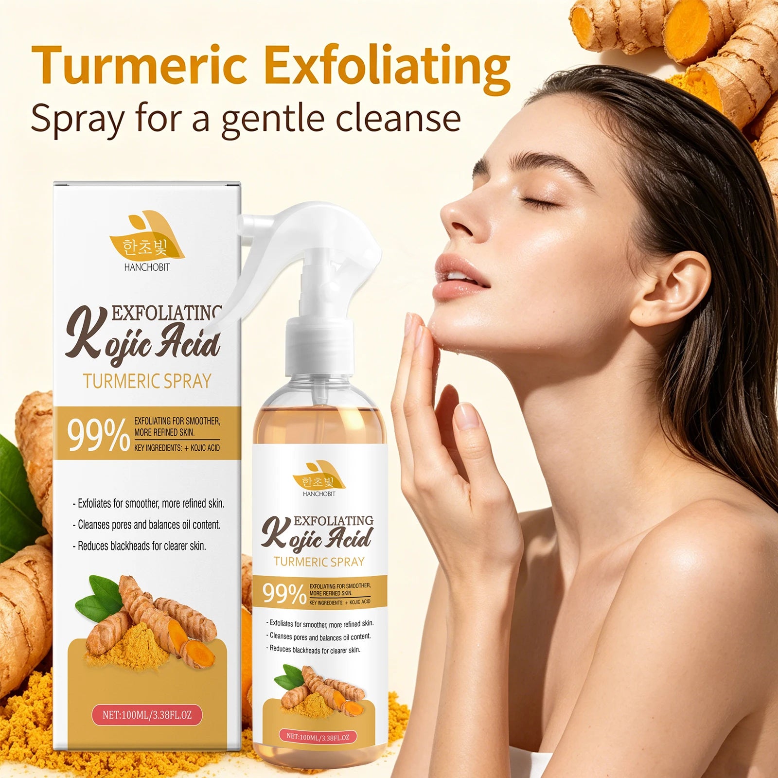 Kojic Acid Turmeric Exfoliating Facial Spray for Pore Cleansing & Brightening - 2