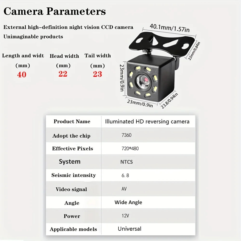 HD Car Rearview Backup Camera - Wide Angle Night Vision Parking Assist - 6