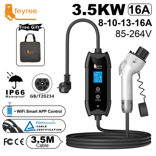 Smart Portable GB/T EV Charger 3.5kW with WiFi App Control & 3.5m Cable