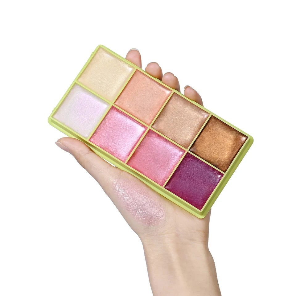 8-Color Cream Blush & Highlighter Palette | Long-Lasting Glow